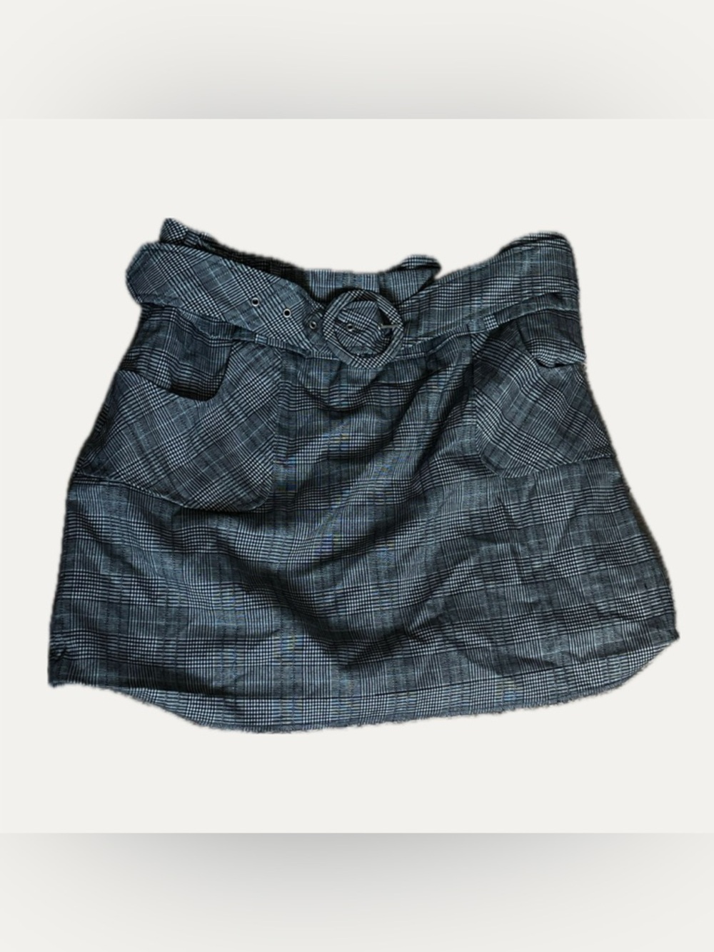 Suzy Shier Gray Plaid Paperbag Mini Skirt with Belt